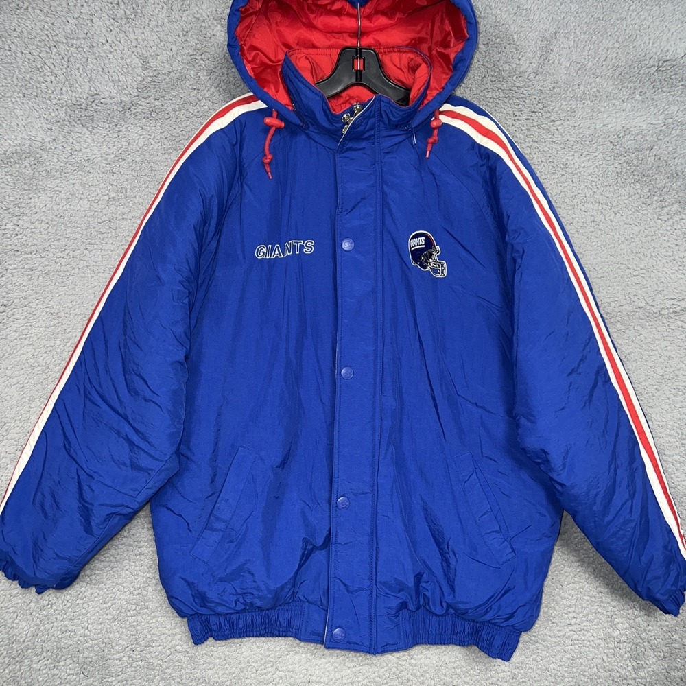 VTG Starter New York Giants Puffer Jacket Men's Size L Blue 2-Sided NFL 90s
